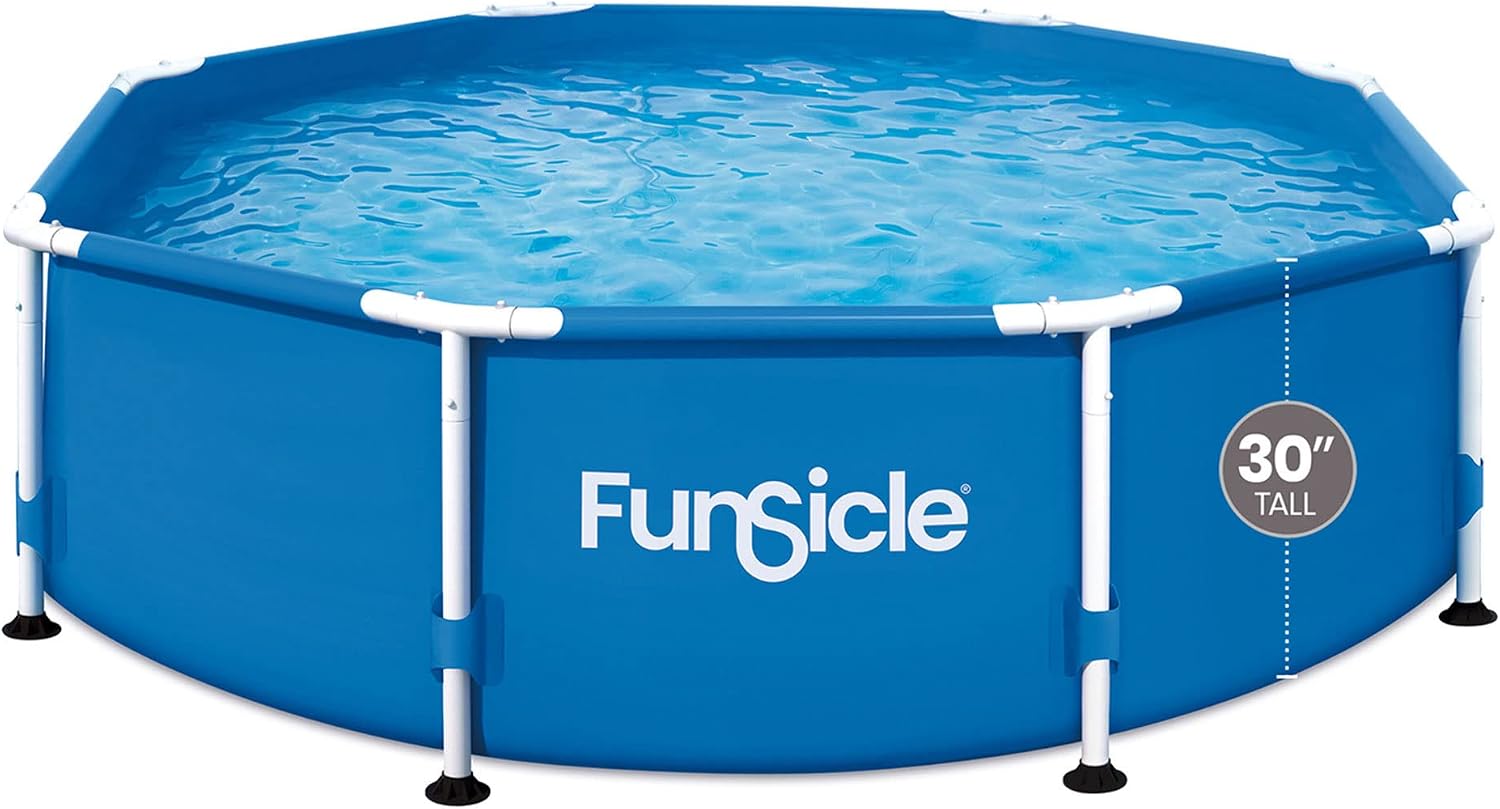 Summer Waves P2000830A Active 8ft x 30in Outdoor Round Frame Above Ground Swimming Pool Set with Filter Pump and Type D Filter Cartridge, Blue