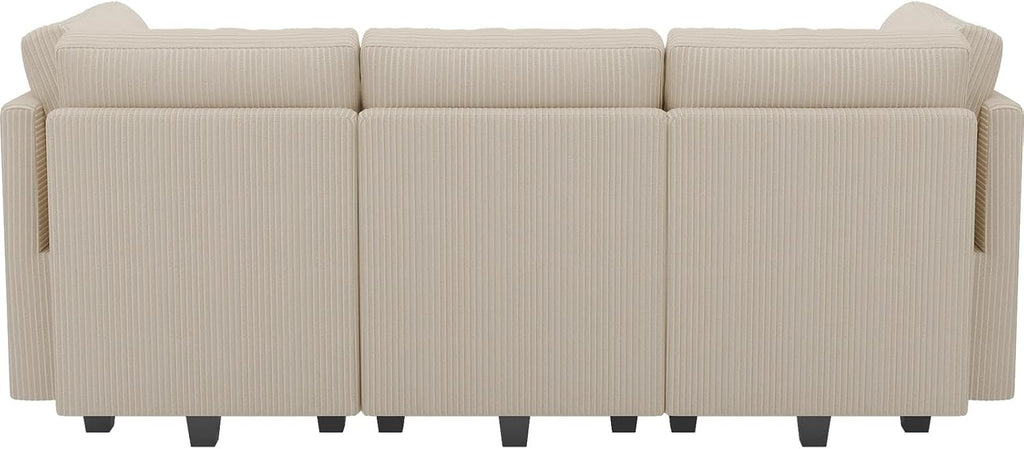 Belffin Modular Sectional Sleeper Sofa with Storage Seat 6 Seat Sectional Sleeper Sofa Bed Corduroy Convertible Sectional Couch with Reversible Chaise Beige Modular Couch for Living Room