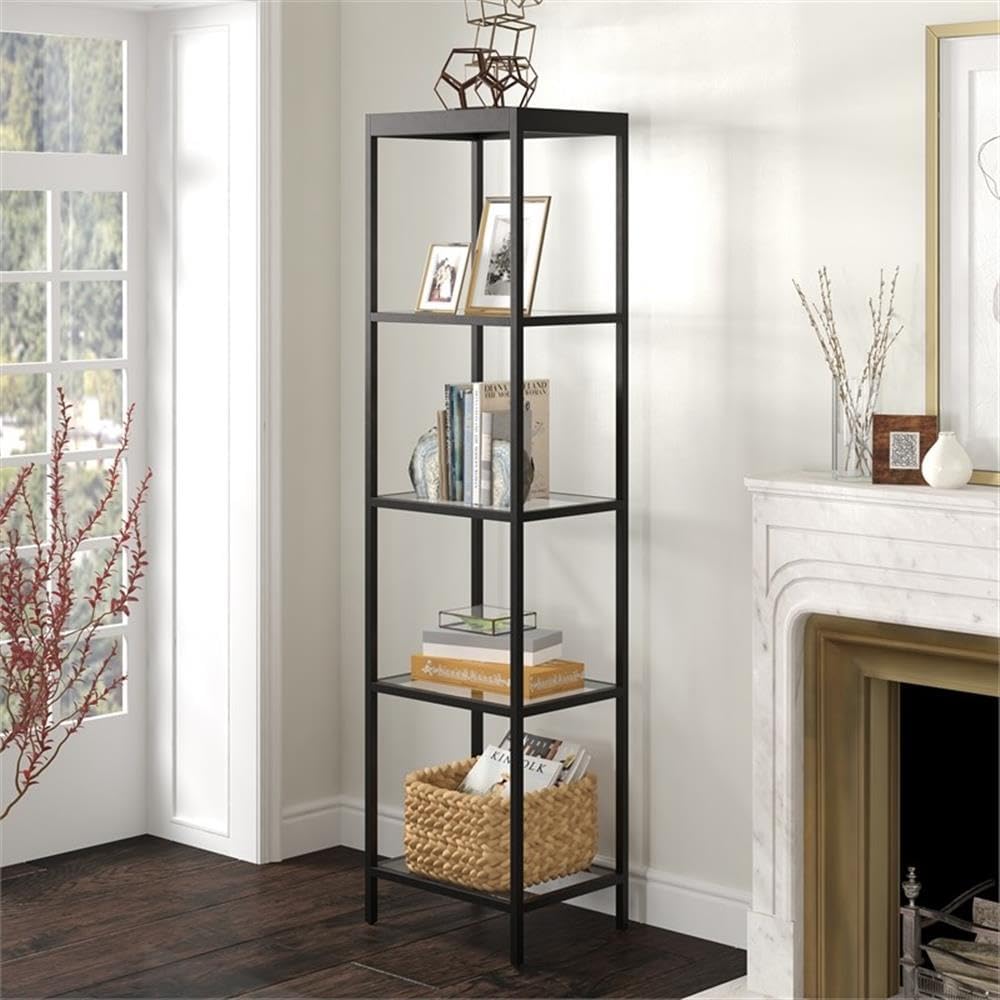 Henn&Hart 70'' Modern 4-Tier Bookcase with Open Glass Shelves for Living Room, Bedroom, or Office, Black
