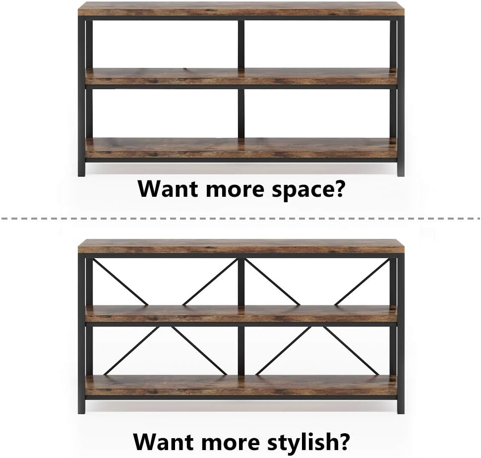 Tribesigns 55 Inches Long Sofa Table with Storage Shelves, 3 Tiers Industrial Rustic Console Table with Open Shelves, Three Decorative Shelf, Open TV Shelf for Living Room, Hallway, Book