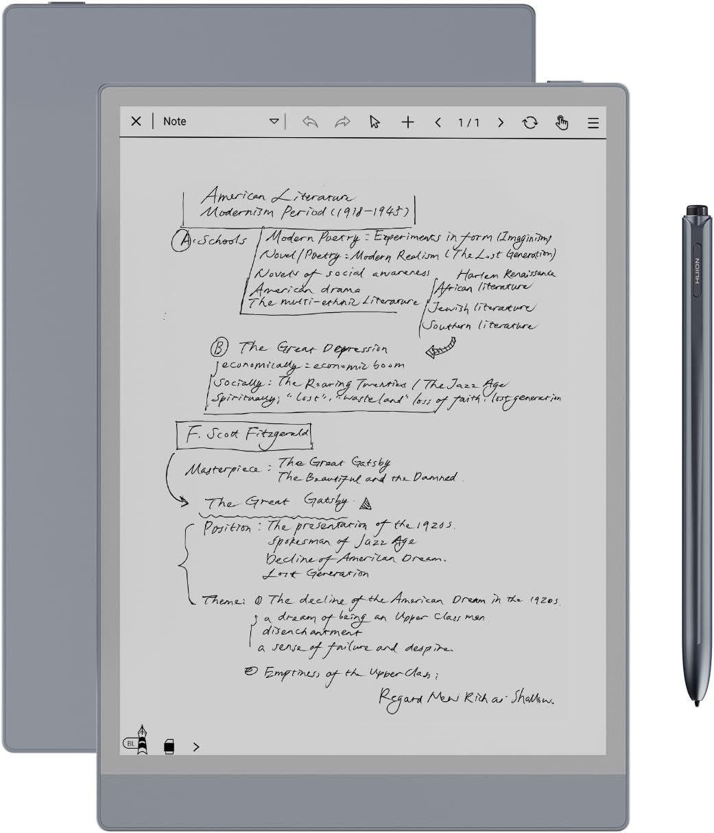 Huion Ink EB1011 E Ink Tablet 10.3' Digital Notebook with Dual Front Light Full- Laminated Anti-Glare Glass Battery-Free Pen 8192 Pressure Handwritten-to-Text for Reading, Writing & Note-Taking