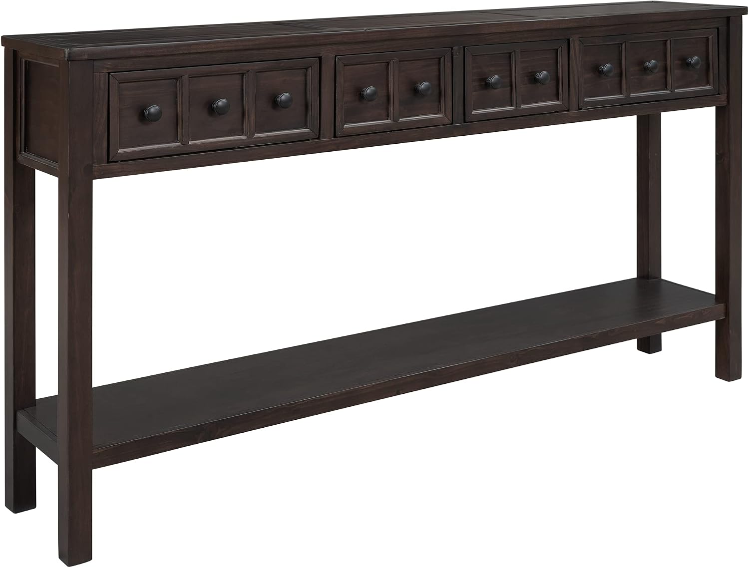 Merax Solid Wood Entryway Table with Storage Drawers, 60' Long Sofa Table Bebind Couch with Bottom Shelf, Rustic Console Tables, Espresso