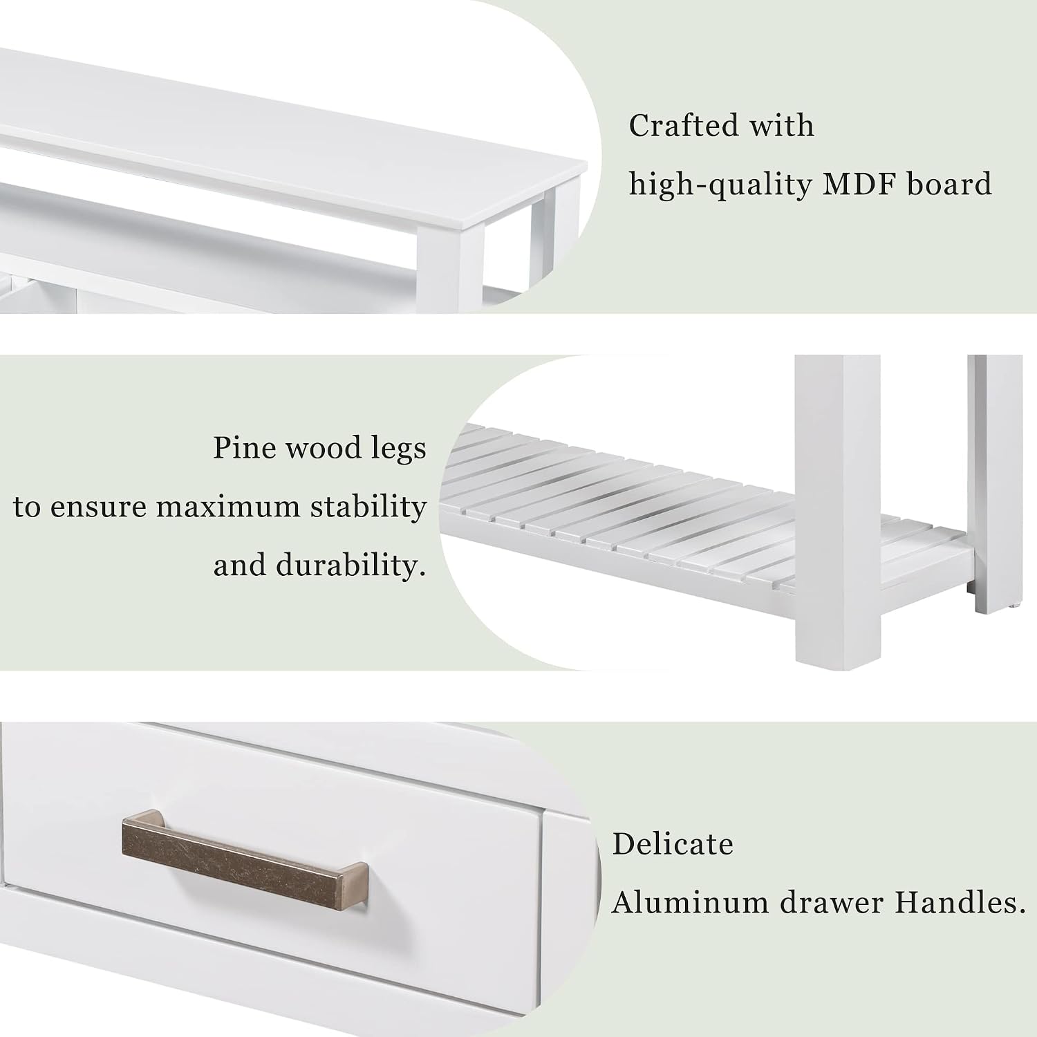 62 in White Console Table with 4 Drawers and 3-Tier Storage Shelves, Wood Modern Sofa Table Entryway Table Side Table for Entry Way, Hallway, Couch, Living Room, Kitchen, Foyer