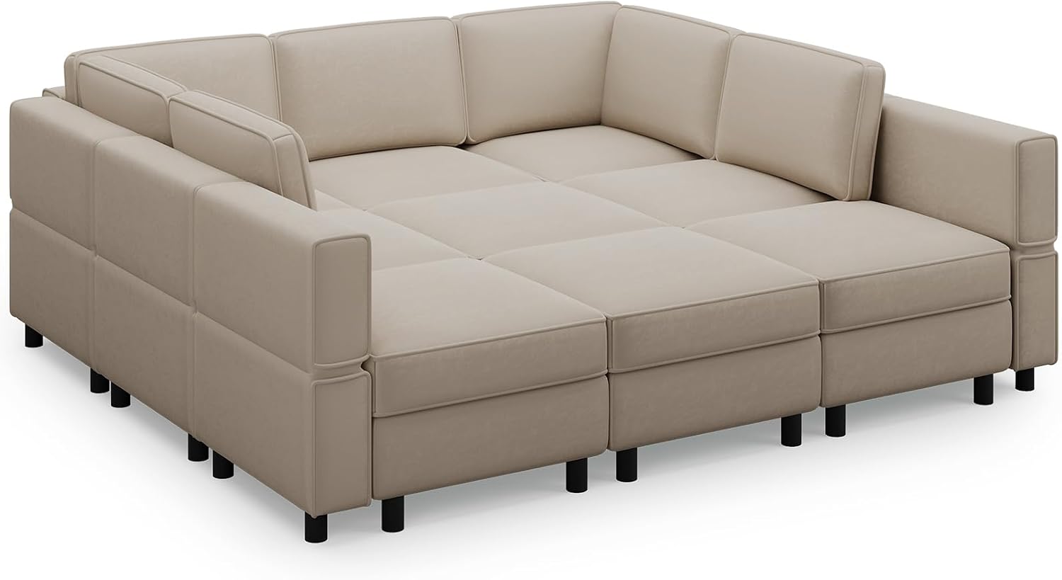 Belffin 88.6' 9 Seat Modular Sectional Sofa,Comfy Couch with Deep Storage Seat,Convertible Modular Sleeper Sofa with Movable Ottoman Chaise,Upholstered Sectional Couches for Living Room,Grey Velvet