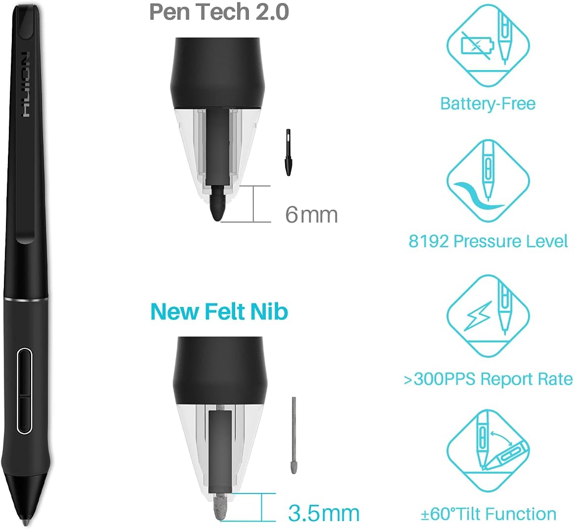 HUION Kamvas Pro 24 4K UHD Graphics Drawing Tablet with Full-Laminated Screen Anti-Glare Glass 140% sRGB - Battery-Free Stylus 8192 Pen Pressure and Wireless Express Key, 23.8 Inch Black