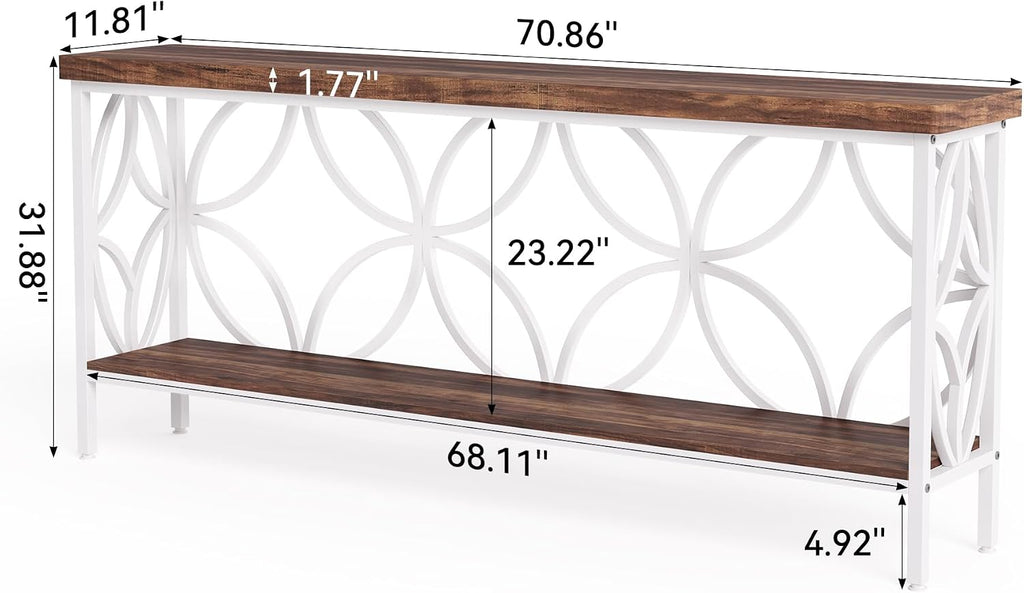 LITTLE TREE Sofa Table, 70.9 Inch Industrial Behind Couch Table with Storage Shelves, Narrow Long Console Table for Entryway, Living Room, Foyer, Hallway, Office
