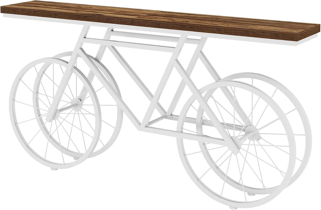 Tribesigns 70.9-Inch Extra Long Console Table, Narrow Sofa Table with Bicycle Metal Base, Modern Industrial Entryway Table for Living Room, Hallway, Entrance, Foyer, Rustic Brown & White
