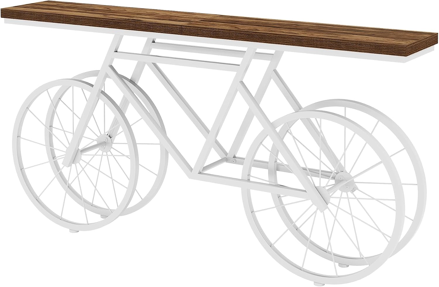 Tribesigns 70.9-Inch Extra Long Console Table, Narrow Sofa Table with Bicycle Metal Base, Modern Industrial Entryway Table for Living Room, Hallway, Entrance, Foyer, Rustic Brown & White