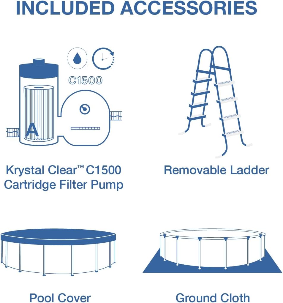 INTEX 26745EP 16ft X 48in Chevron Prism Frame Premium Above Ground Swimming Pool Set with 1500 GPH Filter Pump, Removable Ladder, Ground Cloth, Pool Cover