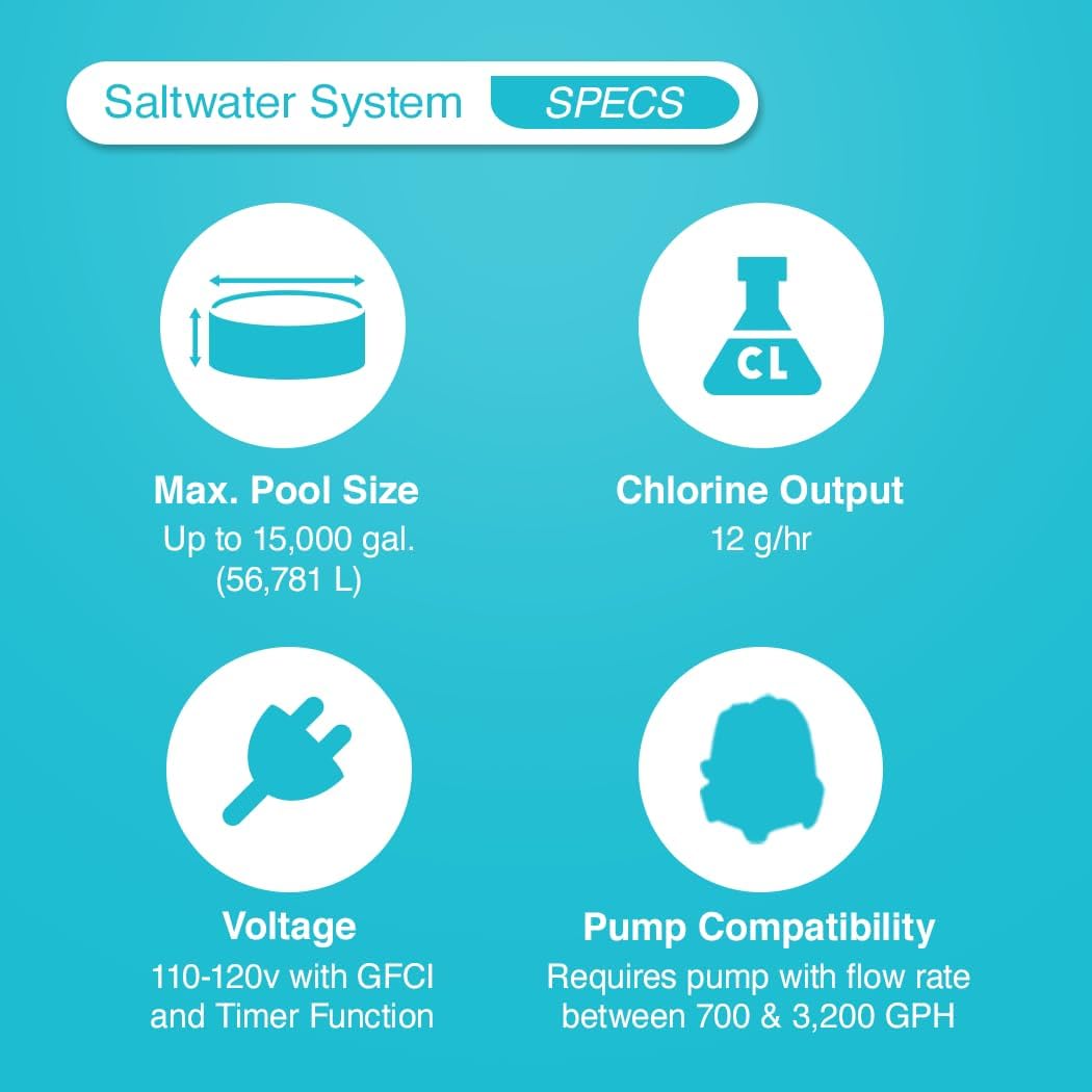 Intex 3000 GPH Sand Filter Pump with Built-In Timer and Krystal Clear Saltwater System Maintenance Set for Above Ground Outdoor Swimming Pools