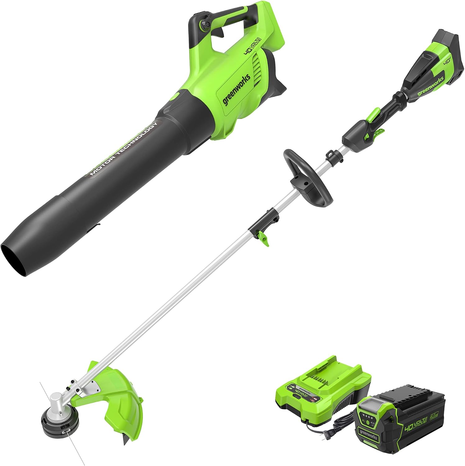 Greenworks 40V Brushless String Trimmer (Attachment Capable) + Brushless Blower Combo Kit, 4.0Ah Battery and Charger Included