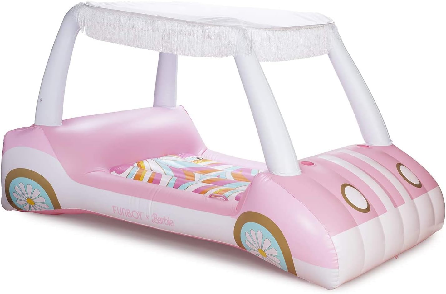 FUNBOY & Malibu Barbie Luxury Inflatable Golf Cart Summer Pool Float + FUNBOY Giant Inflatable Luxury Pink Retro Convertible Classic Sports Car Pool Float