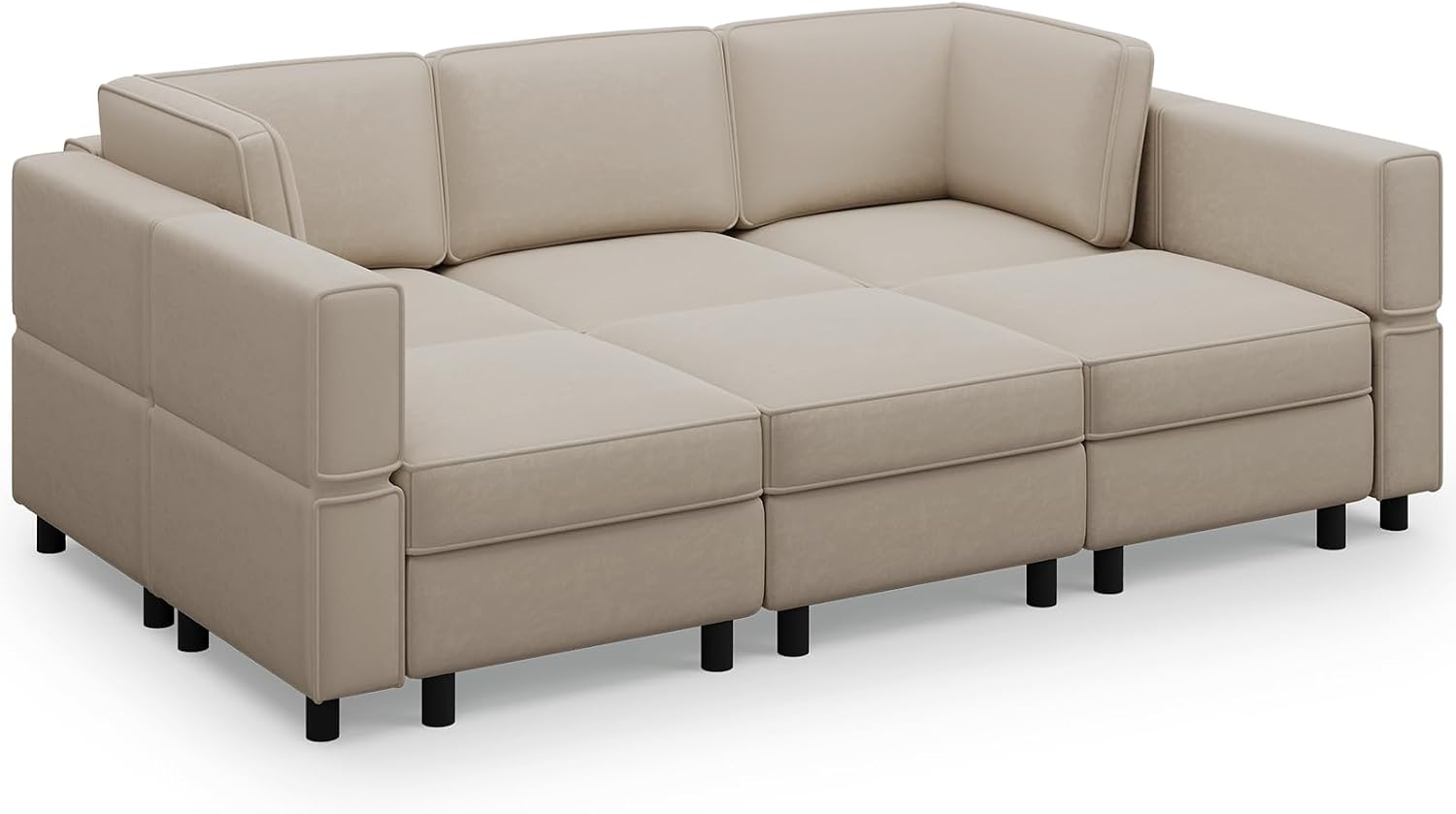 Belffin 88.6' Modular Sectional Sofa,Couch with Deep Seat,Convertible 6 Seat Sleeper Sofa Couch with Movable Storage Ottoman Chaise,Comfy Upholstered Sectional Couches for Living Room,Grey Velvet