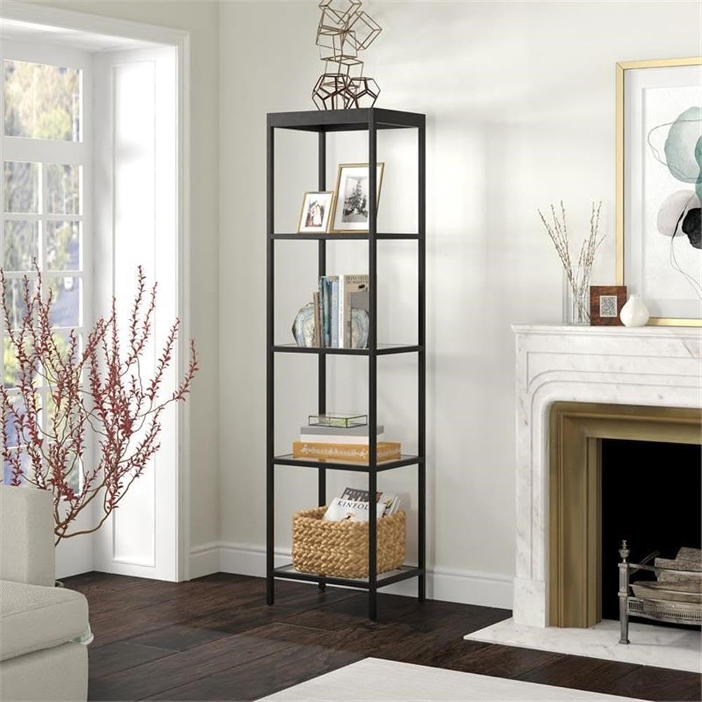 Henn&Hart 70'' Modern 4-Tier Bookcase with Open Glass Shelves for Living Room, Bedroom, or Office, Black