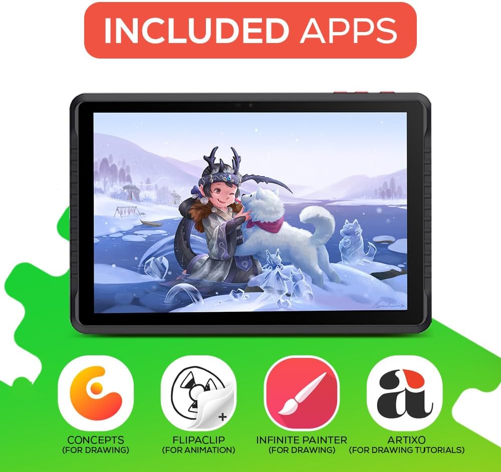 PicassoTab A10 Drawing Tablet • No Computer Needed • Stylus Pen, Pro Drawing Apps & Tutorials • 10' Screen, 6GB+128GB, Android 14 • Portable, Standalone for Digital Graphic Artist, Student • A10
