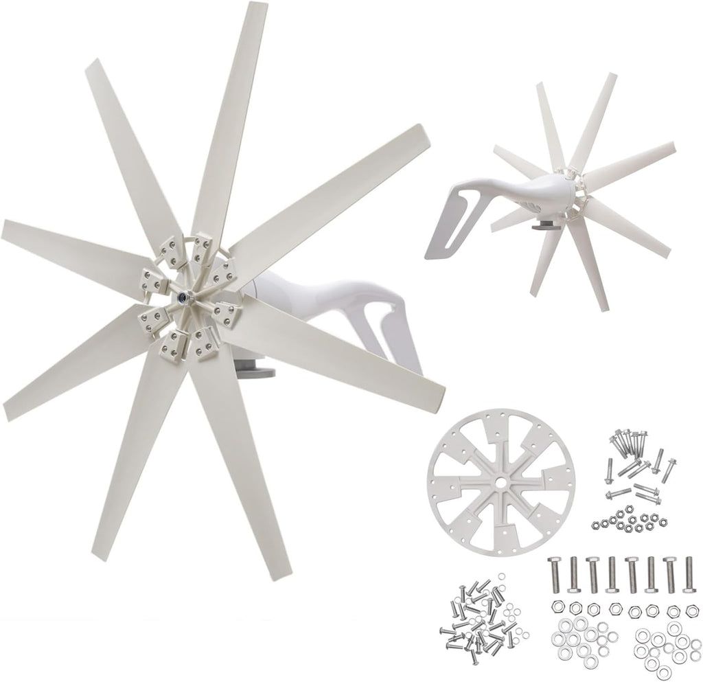 Wind Turbine Generator, 600W Charge Controller Wind Generator Kit 12V Wind Turbine Machine 8 Blade Wind Power Generator Wind Power Tool for Boats Homes RVs Cabins Hybrid Solar Wind System