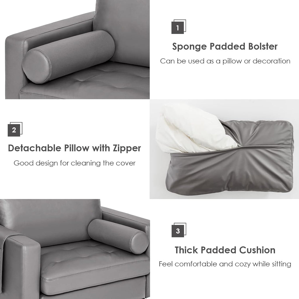 Giantex Single Sofa, Accent Chair, Armchair w/Comfy Cushion Bolster, Armrest Magazine Caddy Pockets, Living Room Upholstered Leisure Chair for Bedroom Reception Room Dark Grey