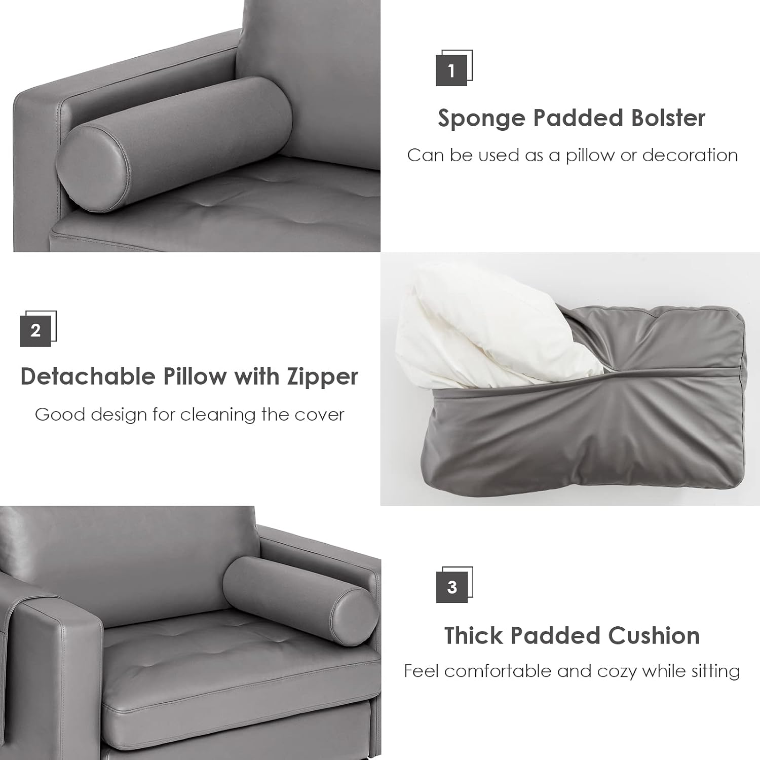 Giantex Single Sofa, Accent Chair, Armchair w/Comfy Cushion Bolster, Armrest Magazine Caddy Pockets, Living Room Upholstered Leisure Chair for Bedroom Reception Room Dark Grey