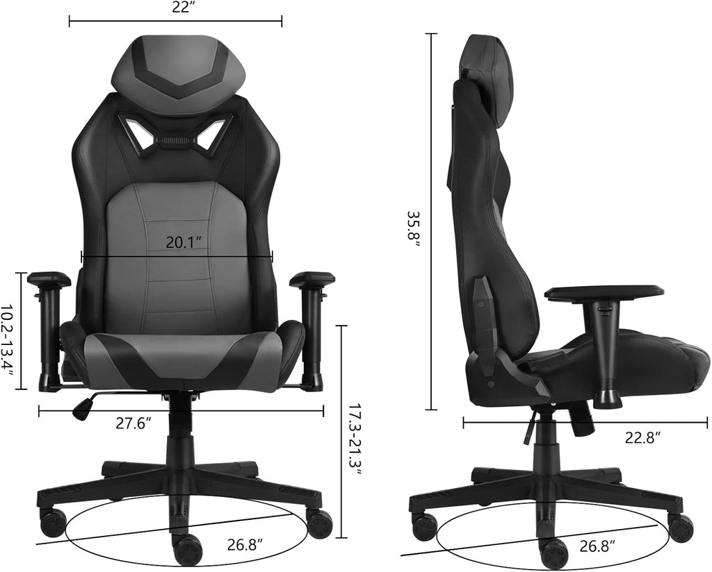Modern-Depo Ergonomic Gaming Chairs for Adults with High-Density Memory Foam | Swivel Comfortable Office Chair, Big and Tall Video Game Chair, High Back Computer Chair for Home, Office, Grey Black