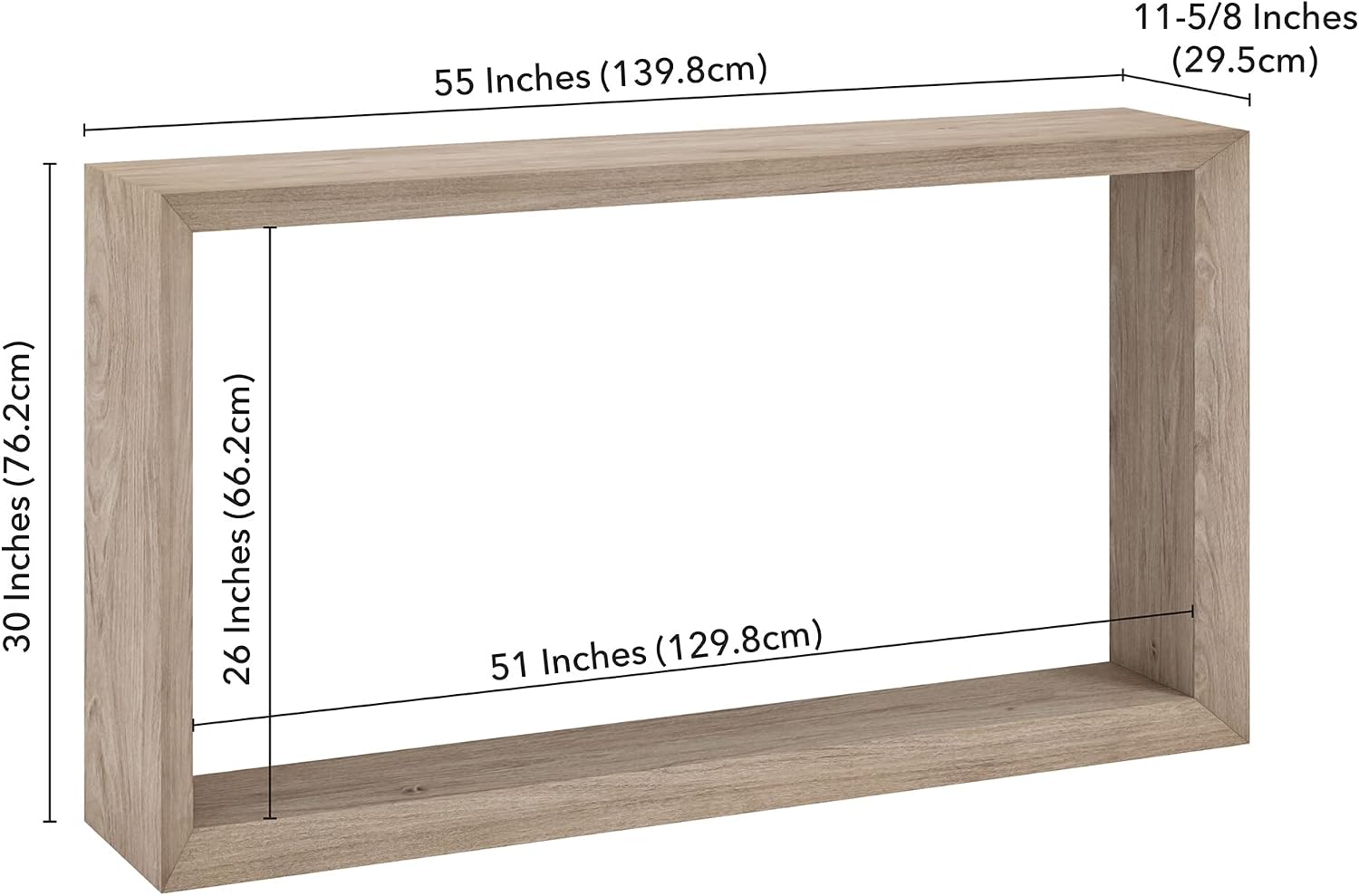 Henn&Hart 55' Wooden Rectangular Console Table Entryway Table, Sofa Table with Wooden Shelf for Entryway, Living Room, Couch, Hallway, or Office, Weathered Gray