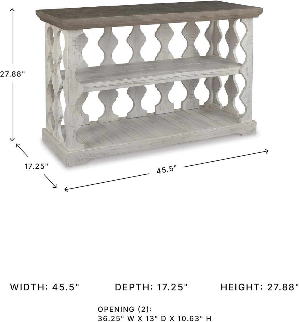 Signature Design by Ashley Havalance Farmhouse Console Sofa Table, Fixed Shelf, Pine Wood, 45.5' W x 17.25' D x 27.88' H, Distressed Finish, Gray & White