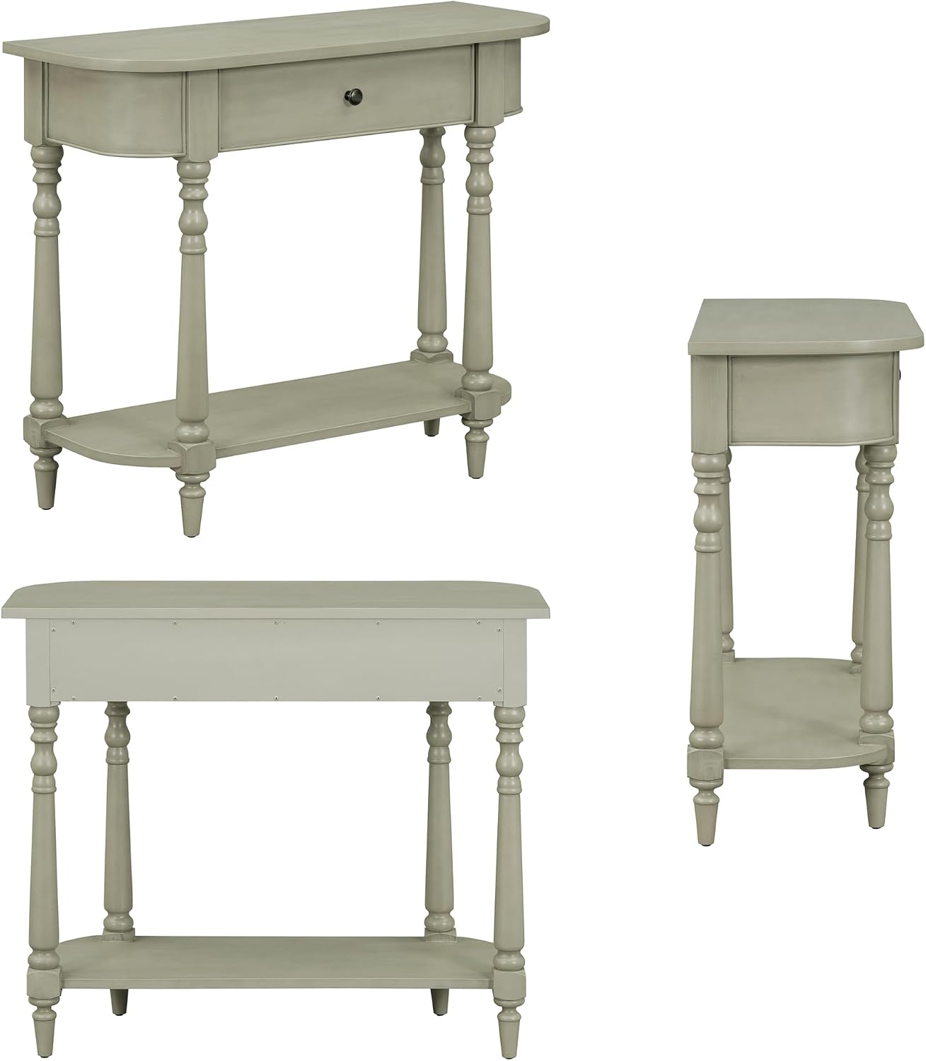 Small Curved Console Table 36-Inch Retro Farmhouse Entryway Sofa Table with Drawer & Storage Shelf for Entry Hallway Foyer Living Room Furniture, Solid Wood Legs, Space-Saving, Gray