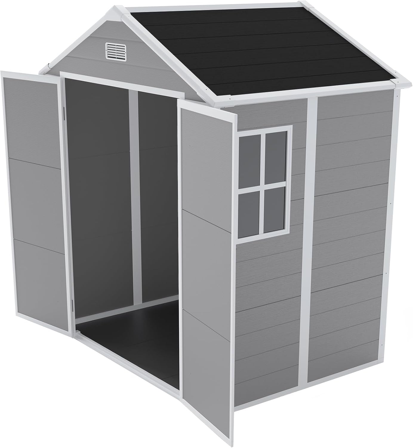 YOPTO 6x5 FT Resin Outdoor Storage Shed with Floor, All-Weather Plastic Shed with Lockable Doors, Window & Vents, Utility Plastic Tool Shed Storage House for Backyard, Patio, Light Grey