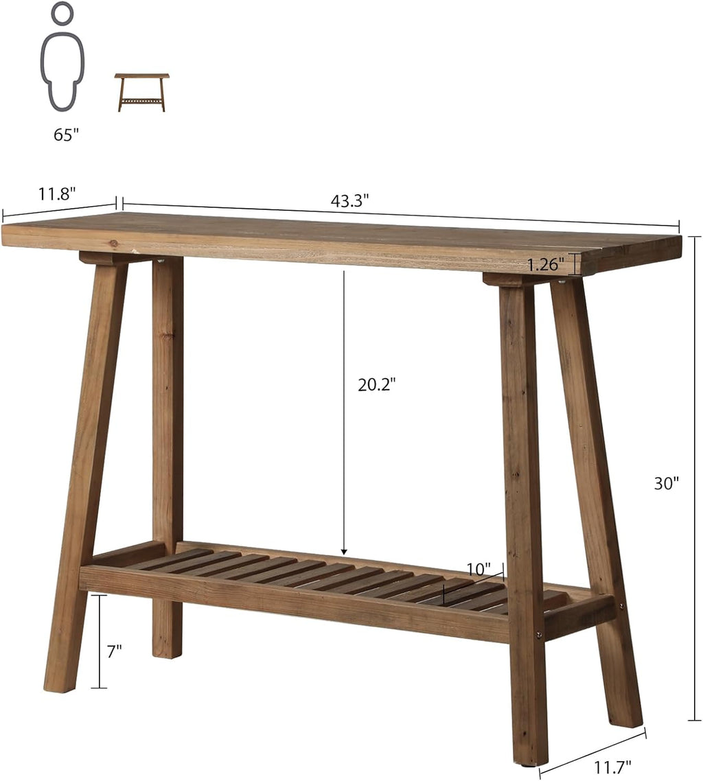 HOKYHOKY Reclaimed Solid Wood Console Table, 43.3' Farmhouse Entryway Table, Narrow Couch Tables Behind Sofa, 2 Tiers Accent Tables for Hallway, Entrance, Foyer, Living Room