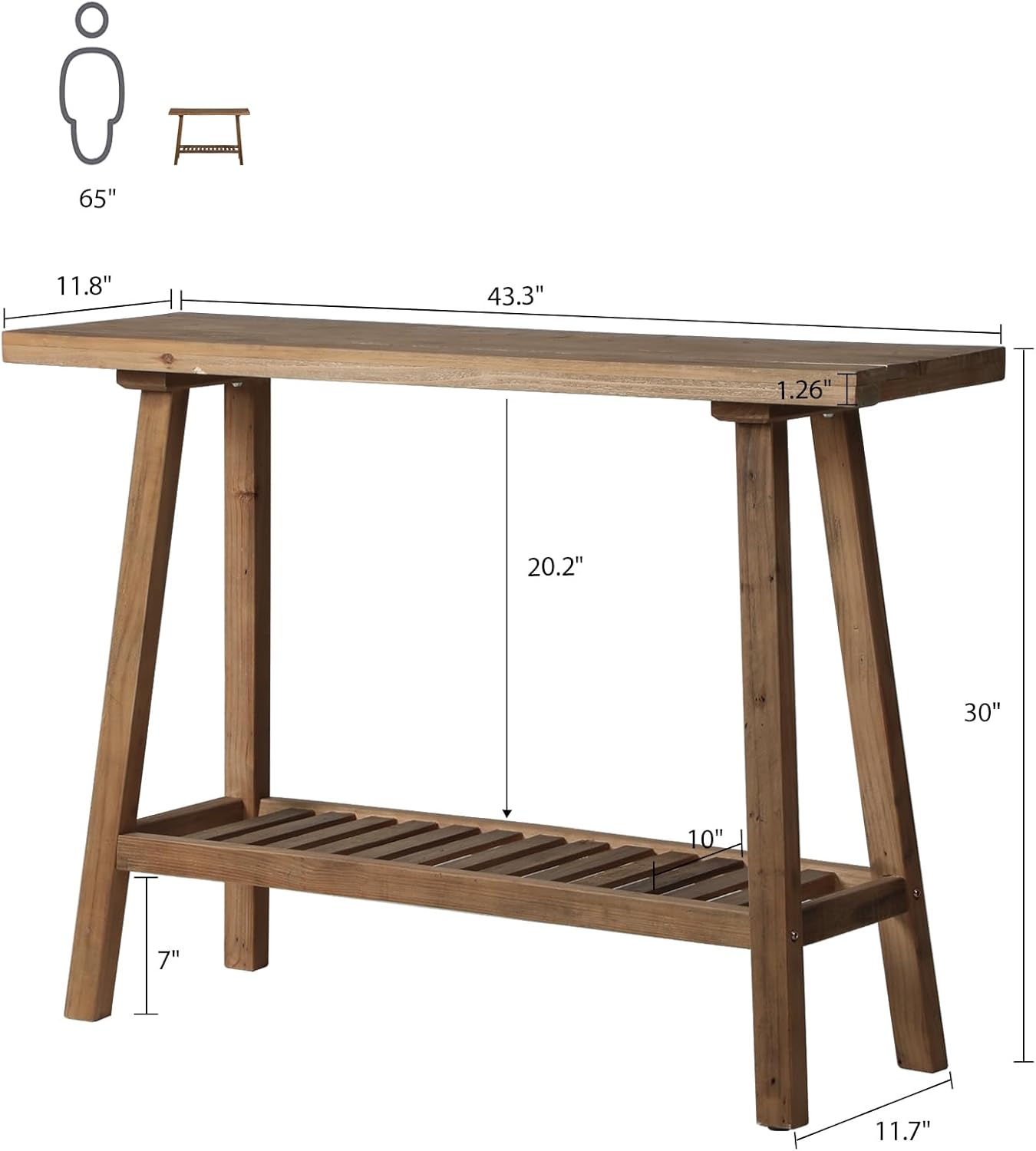 HOKYHOKY Reclaimed Solid Wood Console Table, 43.3' Farmhouse Entryway Table, Narrow Couch Tables Behind Sofa, 2 Tiers Accent Tables for Hallway, Entrance, Foyer, Living Room