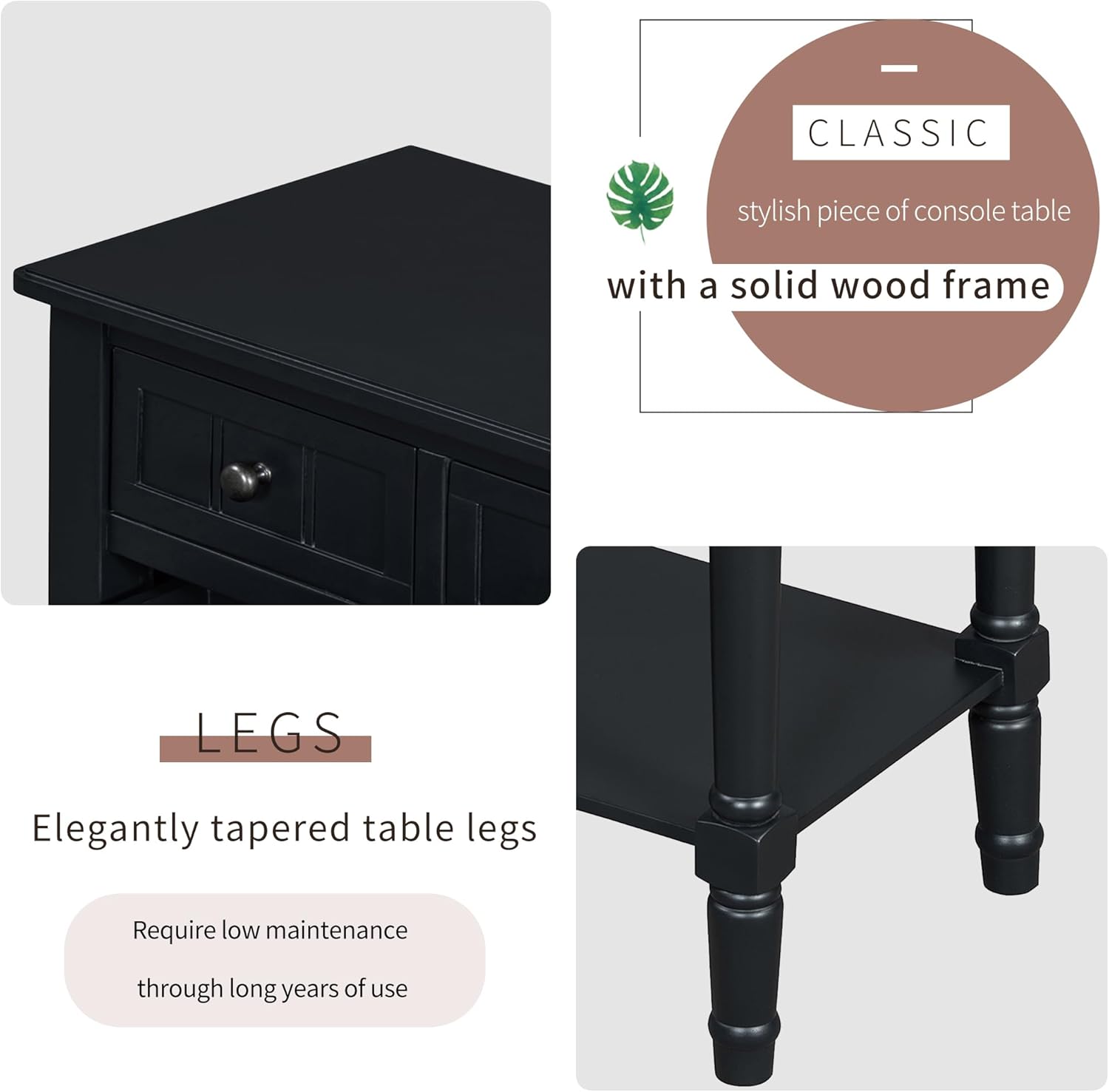 Merax Narrow Console Table, Elegant Slim Entryway Table Sofa Table with Three Storage Drawers and Bottom Shelf for Entryway for Hallway, and Living Room (Black)