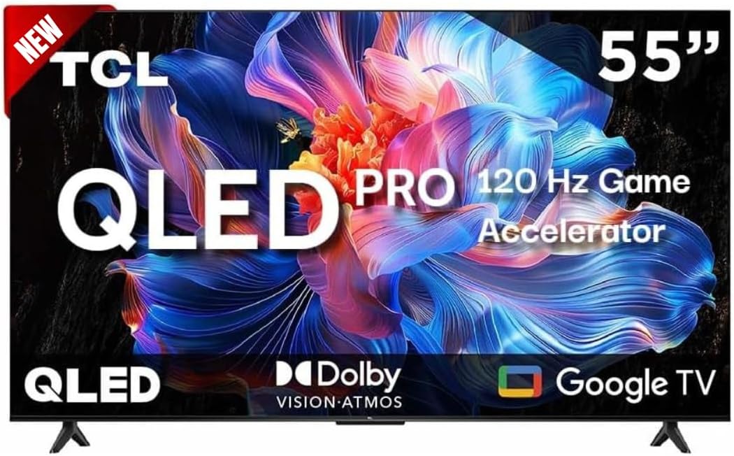 TCL Smart TV 55 inch 2025 55Q5K Google TV QLED 4K Google Assistant | Hands Free Voice Control | Alexa | VisionHDR10+| AiPQ | Micro Dimming | NITS350 | Panel 60 Hz (Renewed)