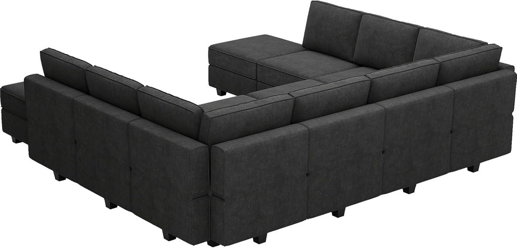 Belffin Terry Fabric Oversized U Shaped Sectional Sofa with Chaise Modular Sectional Sofa Couch for Living Room Convertible Sleeper Bed. Black Couch