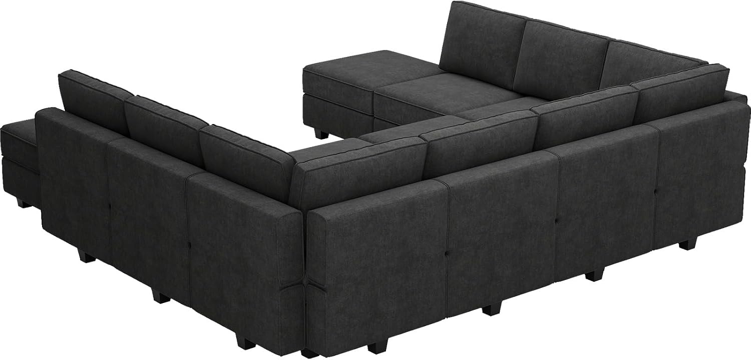 Belffin Terry Fabric Oversized U Shaped Sectional Sofa with Chaise Modular Sectional Sofa Couch for Living Room Convertible Sleeper Bed. Black Couch