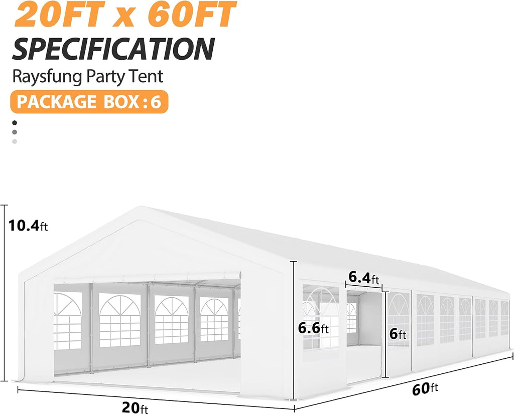 20' x 60' Party Tent Heavy Duty, Wedding Tent with Removable Sidewalls, Outdoor Gazebo Event Shelters Canopy for Birthday Party