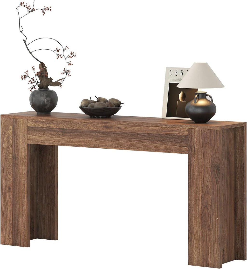 knoworld 63-Inch Long Console Table with LED Light, Farmhouse Sofa Table Behind Couch, Wooden Console Table for Entryway Hallway Entrance Living Room, Brown
