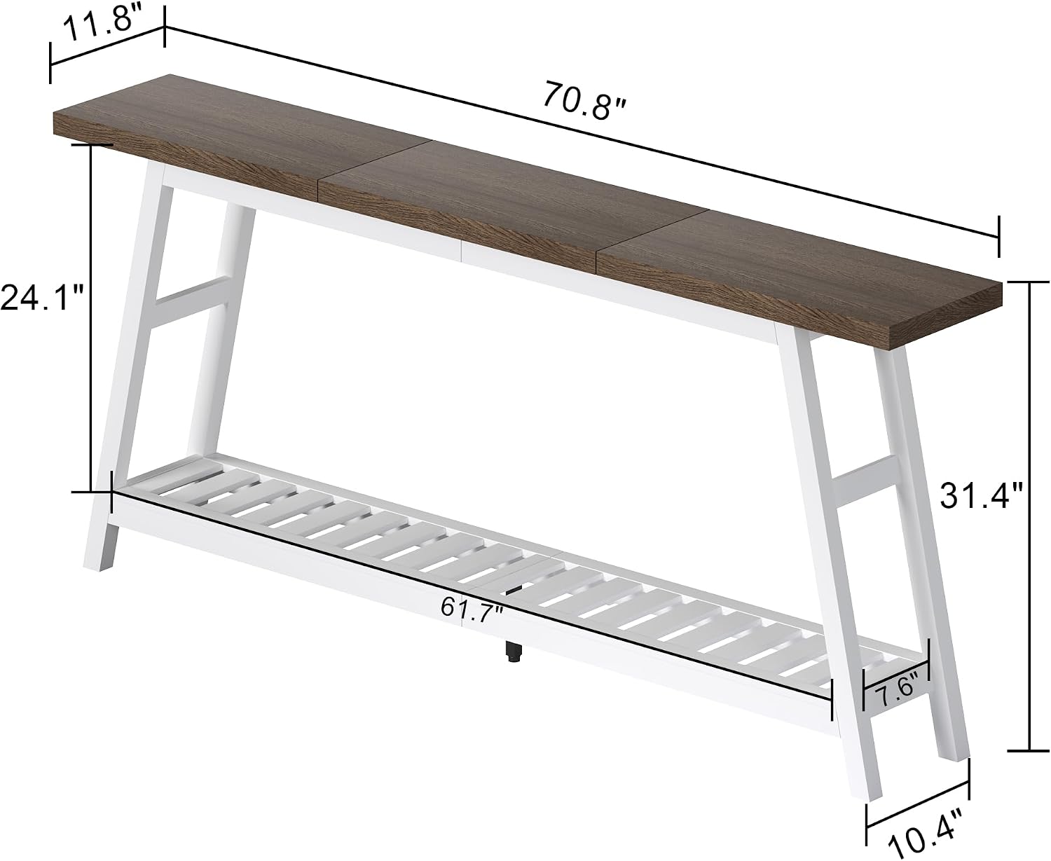 ChooChoo 70.9 Inch Long Console Tables for Entryway, Wood 2-Tier Entry Hallway Table, Narrow Sofa Table Behind Couch Table for Living Room, Entrance, White & Brown