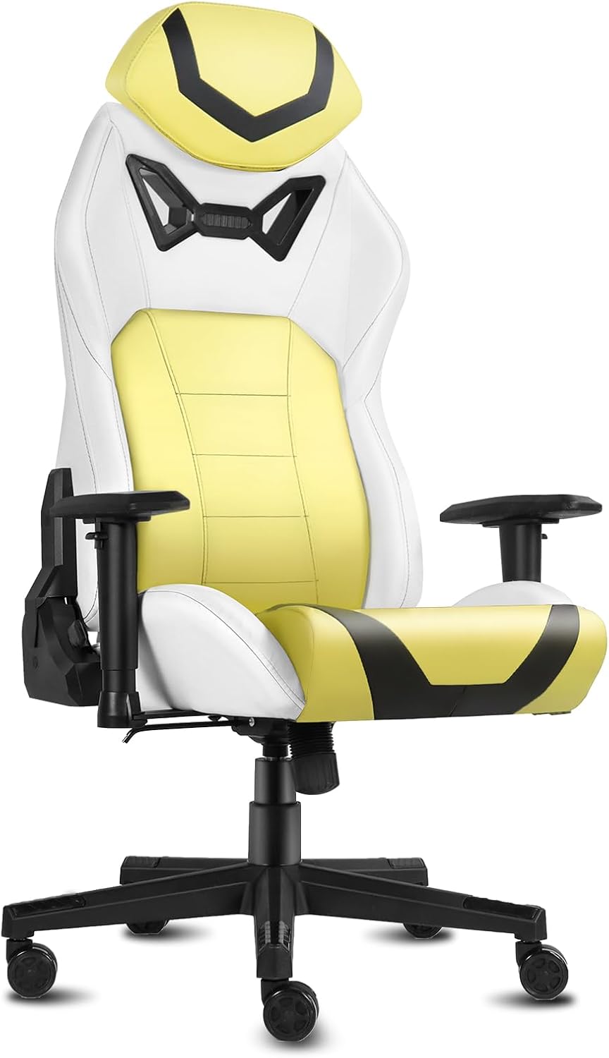 Modern-Depo Ergonomic Gaming Chairs for Adults with High-Density Memory Foam | Swivel Comfortable Office Chair, Big and Tall Video Game Chair, High Back Computer Chair for Home, Office, Yellow White