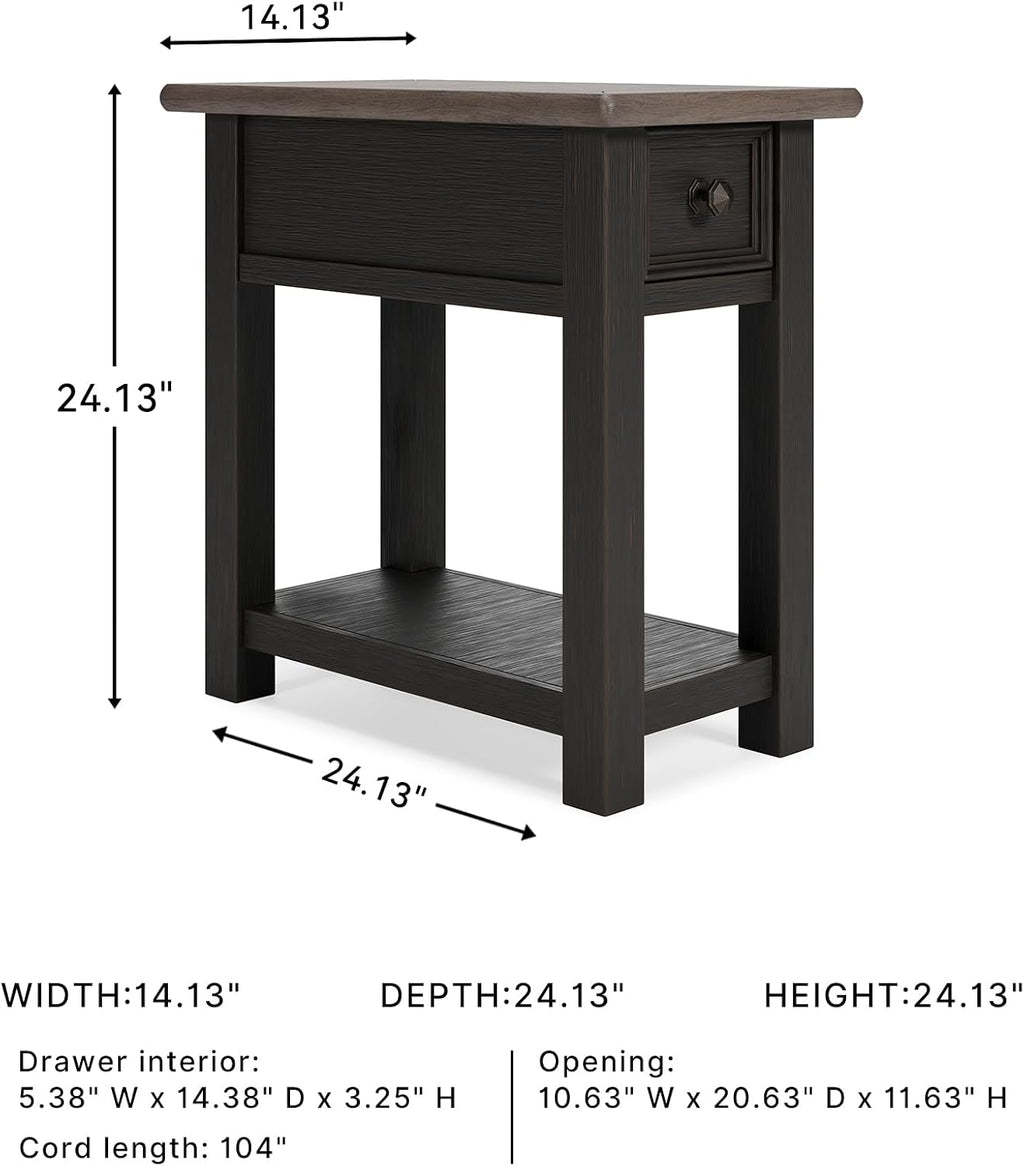 Signature Design by Ashley Tyler Creek Chair Side End Table, Plank-styled Top, Smooth-gliding Drawer, Wood, 14.13' W x 24.13' D x 24.13' H, Light Brown & Whitewash