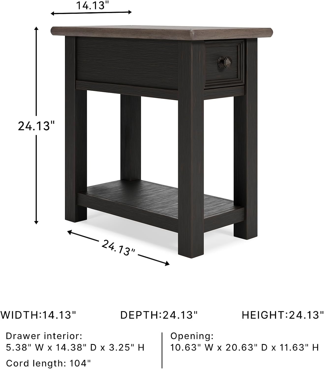 Signature Design by Ashley Tyler Creek Chair Side End Table, Plank-styled Top, Smooth-gliding Drawer, Wood, 14.13' W x 24.13' D x 24.13' H, Light Brown & Whitewash