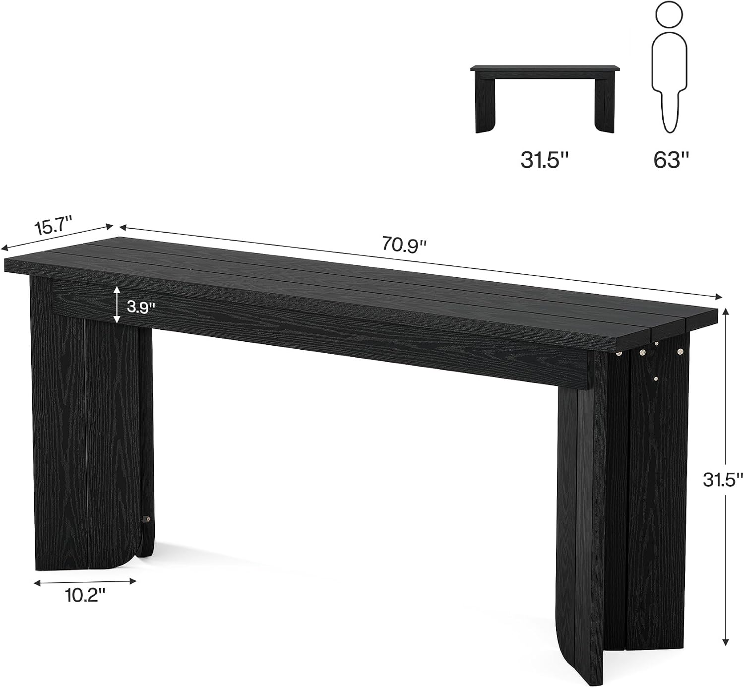 Tribesigns Farmhouse Console Table, 70.9-Inch Extra Long Console Table, Wood Sofa Table Behind Couch with Widened Tabletop & Sturdy Double Pedestal for Living Room, Hallway, Foyer (Black)