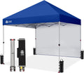 CROWN SHADES Pop Up Canopy with 1 Side Wall - Beach Tent with One Push Setup - Outdoor Sun Shade for Events, Parties, Camping - Gazebo with STO-N-Go Cover Bag, Navy Blue, 8x8FT