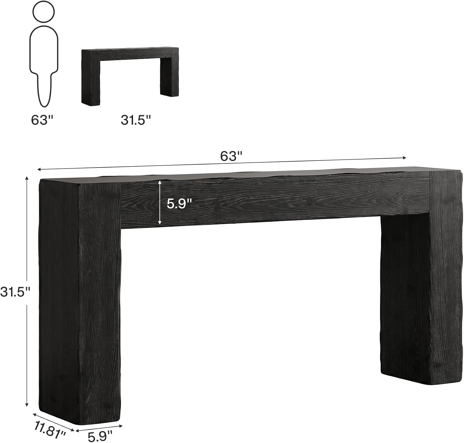 Tribesigns 63-Inch Solid Wood Console Sofa Table, Farmhouse Long Entryway Table Behind Couch for Living Room, Entrance, Hallway, Foyer, Easy Assembly (Black)