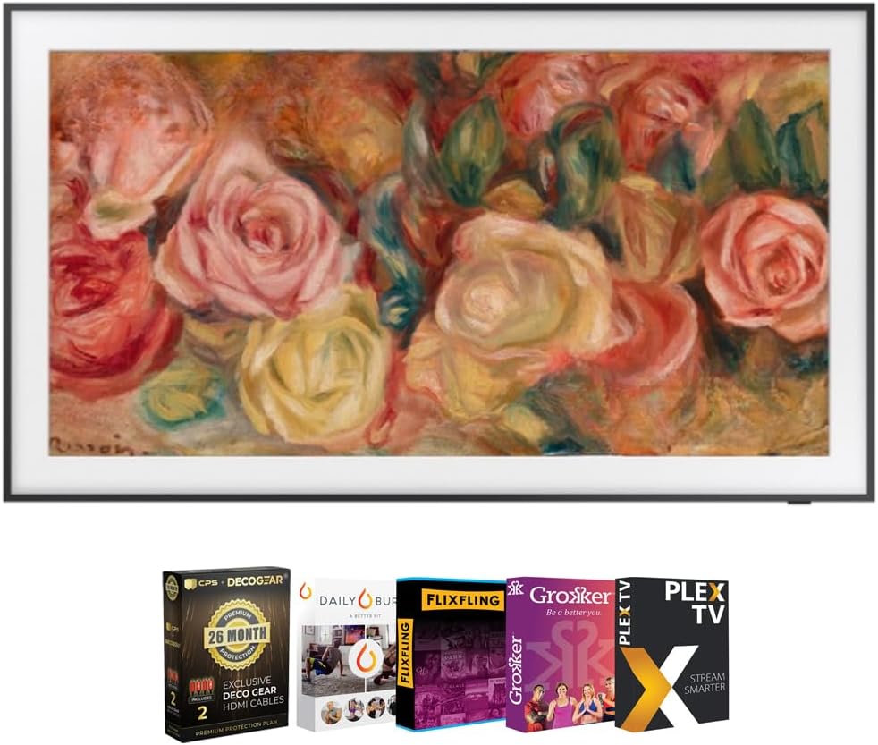 Samsung QN55LS03DA 55' The Frame QLED 4K Smart TV (2024) Bundle with Movies Streaming + Deco Gear 2X 4K HDMI 2.0 Cable w/Copper Conductors & CPS Exclusive 12 Month Protection Pack (BEACH-CPS-261500)