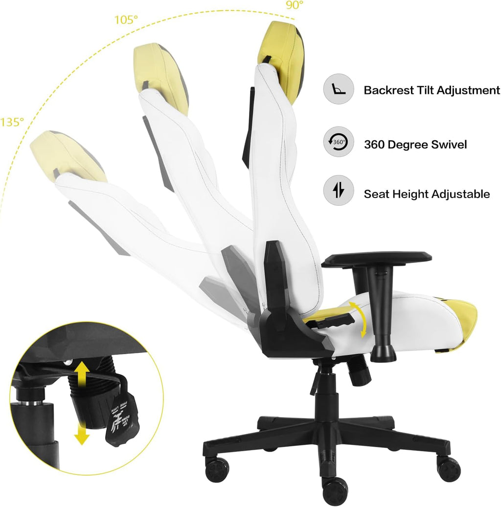 Modern-Depo Ergonomic Gaming Chairs for Adults with High-Density Memory Foam | Swivel Comfortable Office Chair, Big and Tall Video Game Chair, High Back Computer Chair for Home, Office, Yellow White