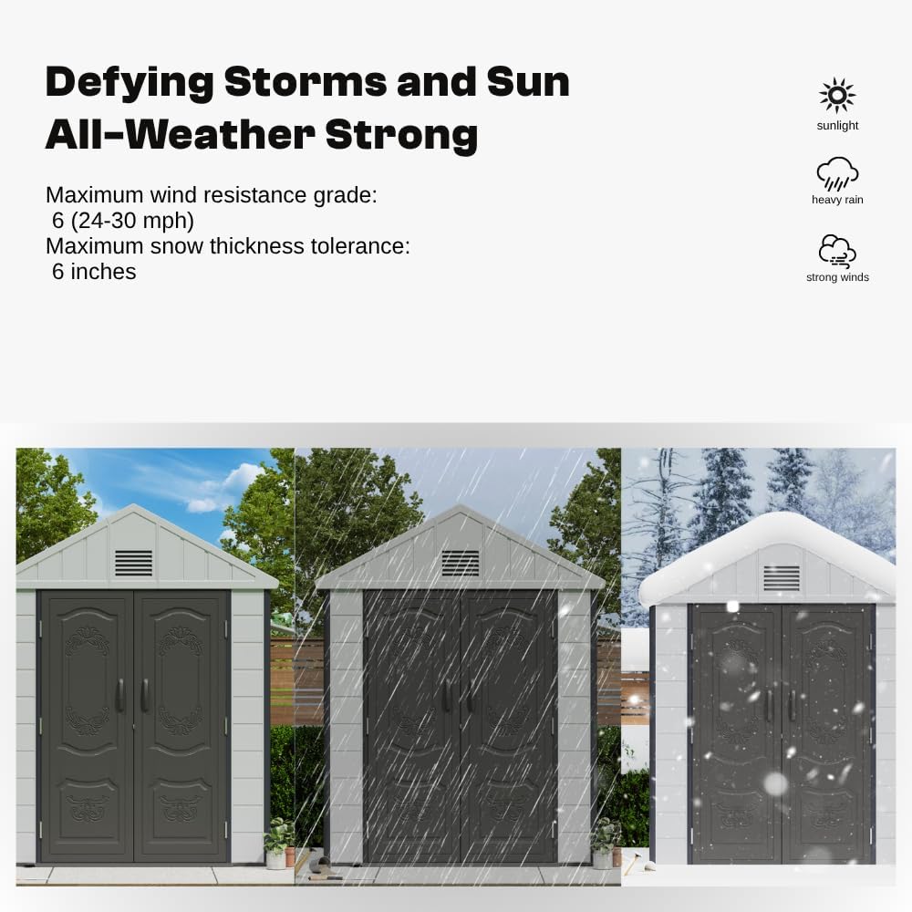 6x4 FT HDPE Resin Outdoor Storage Shed with Reinforced Floor, Injection-Molded Plastic Garden Bike Tool Shed, All-Weather Resistant, Lockable Doors & Window for Backyard Patio