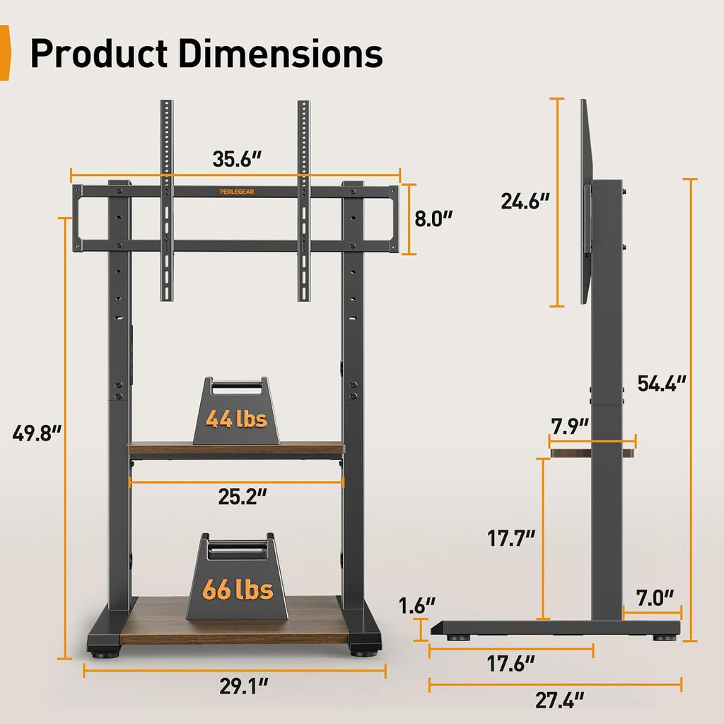 Perlegear Floor TV Stand for 50–110″ TVs with Power Strip, Holds Up to 250 lbs, Universal Standing TV Mount with Adjustable Shelf & Feet, Max VESA 800x600mm, Tall TV Stand for Living Room, PGFS20B