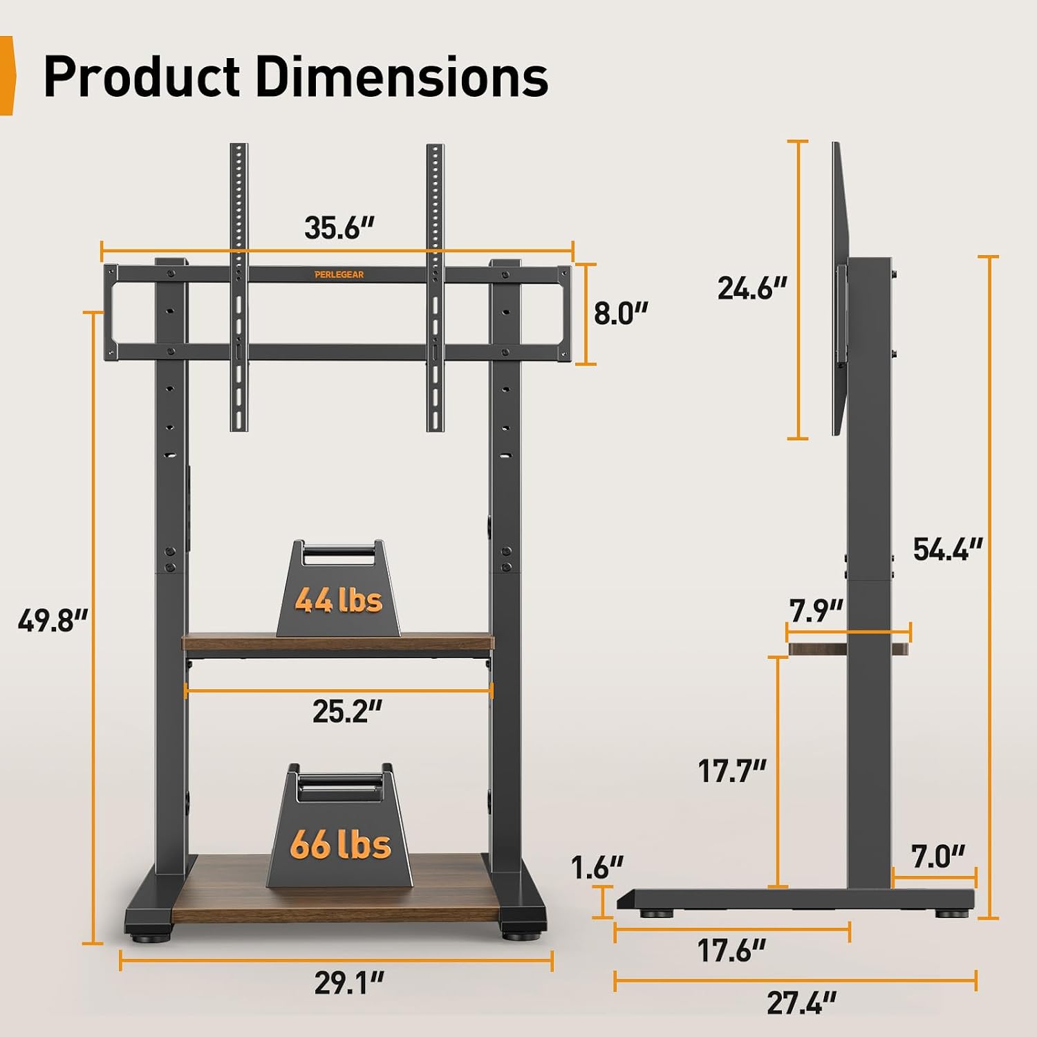 Perlegear Floor TV Stand for 50–110″ TVs with Power Strip, Holds Up to 250 lbs, Universal Standing TV Mount with Adjustable Shelf & Feet, Max VESA 800x600mm, Tall TV Stand for Living Room, PGFS20B