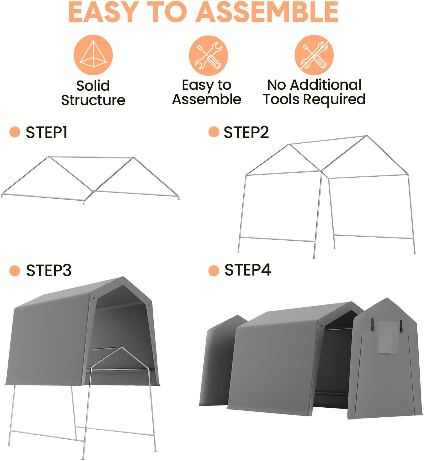 Outdoor Storage Shed 6x6 ft, Heavy Duty Portable Garage Carport Tent for Bike, ATV & Motorcycle, Waterproof Garden Storage Shelter with Mesh Window, Metal Frame Outdoor Shed Cover