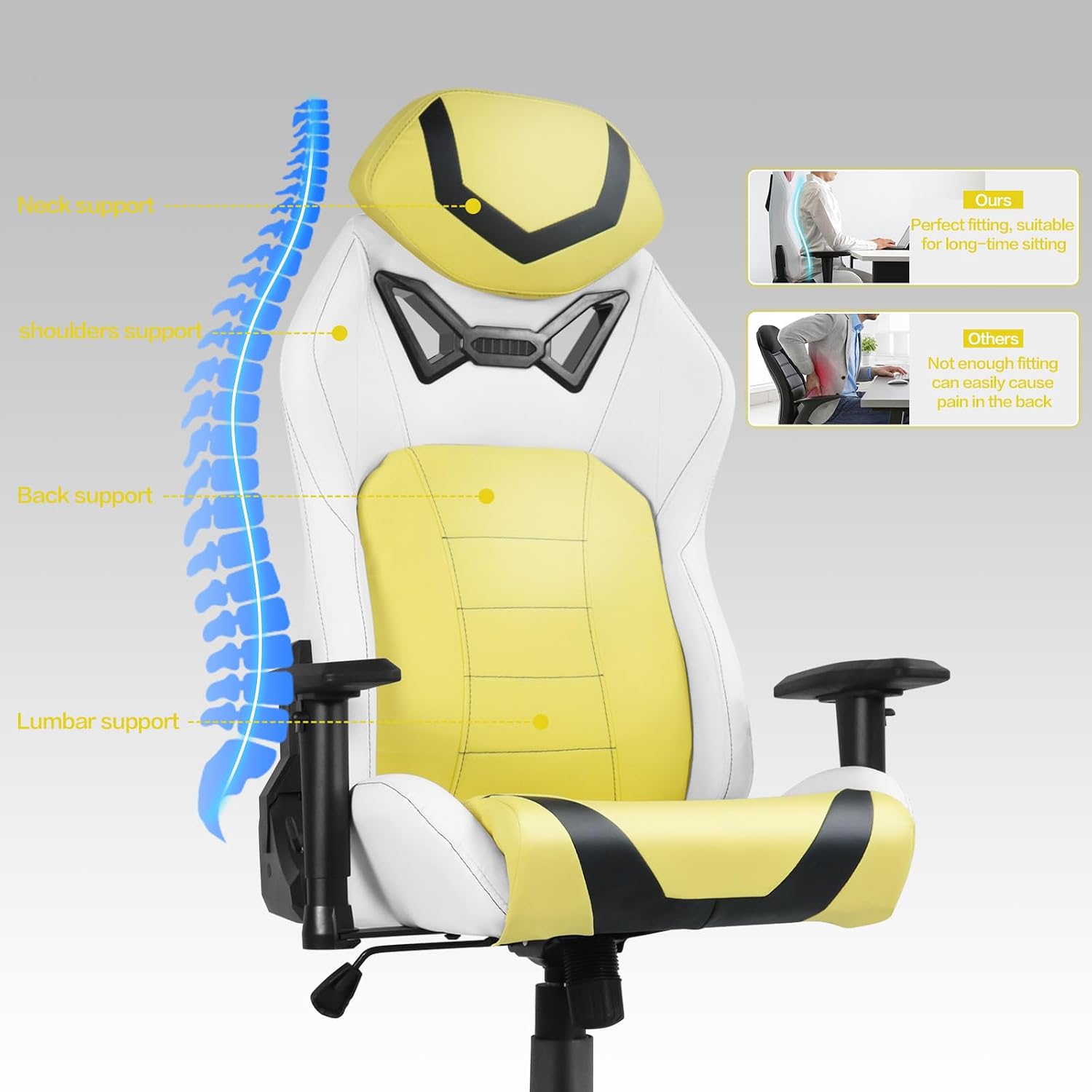 Modern-Depo Ergonomic Gaming Chairs for Adults with High-Density Memory Foam | Swivel Comfortable Office Chair, Big and Tall Video Game Chair, High Back Computer Chair for Home, Office, Yellow White