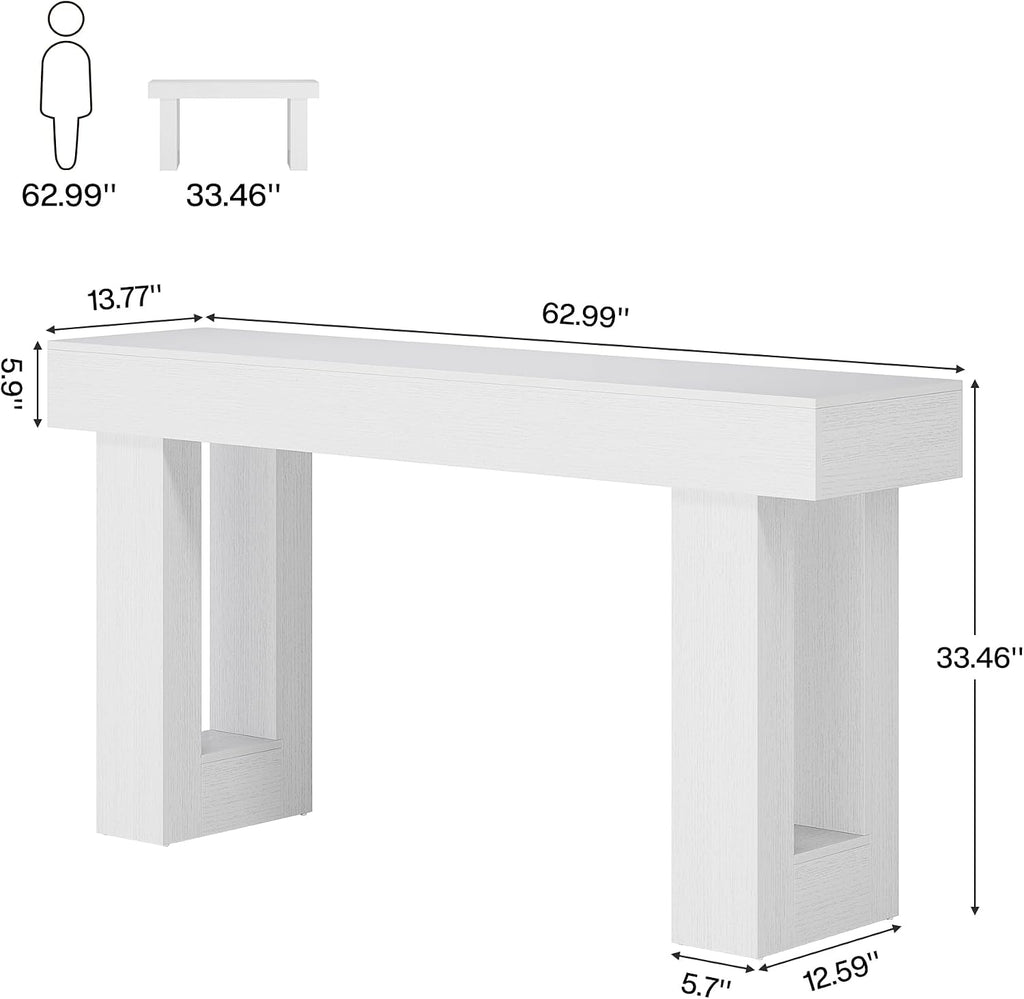 Tribesigns 63-Inch Long Console Table, Wooden Rectangular Sofa Table Behind The Couch, Farmhouse Entryway Table for Entrance, Hallway, Living Room (White)